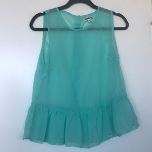 Aquamarine see through top with ruffles